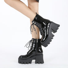 Load image into Gallery viewer, Lace-up Patent Leather Platform High-heeled Short Boots
