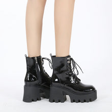 Load image into Gallery viewer, Lace-up Patent Leather Platform High-heeled Short Boots
